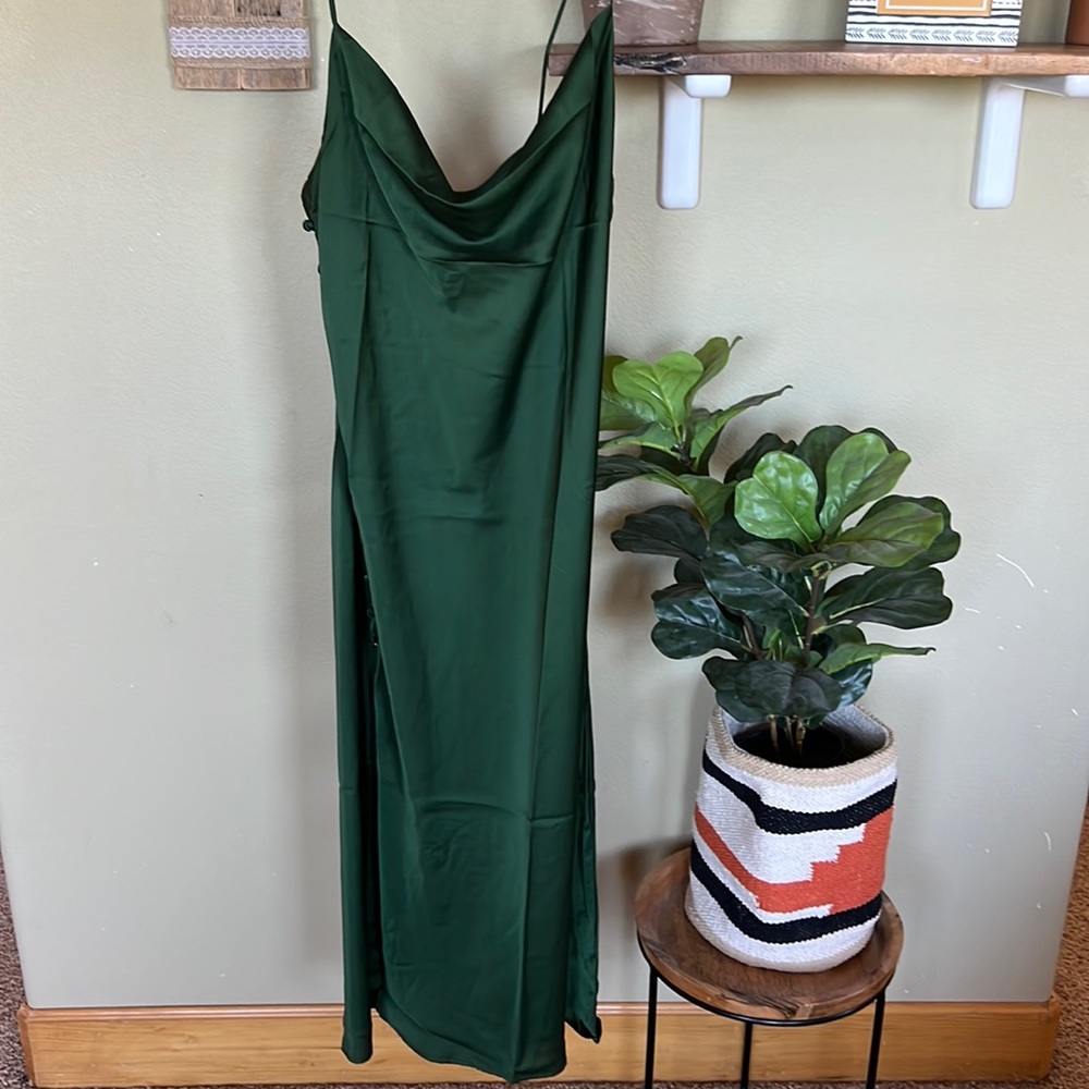 Silky Green Button Detail Dress